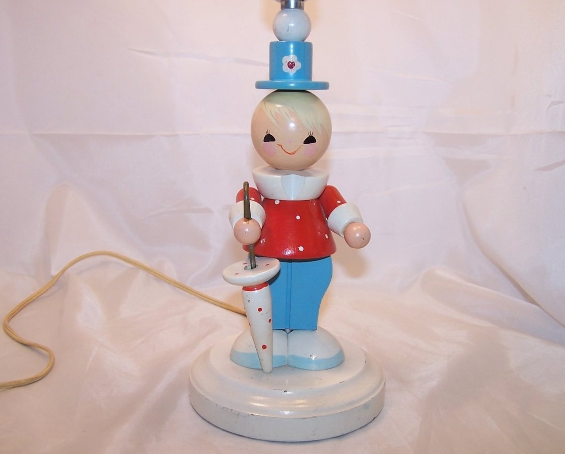 Image 0 of Classic Vintage Wooden Wood Doll Lamp, Nursery Lamp, Works 