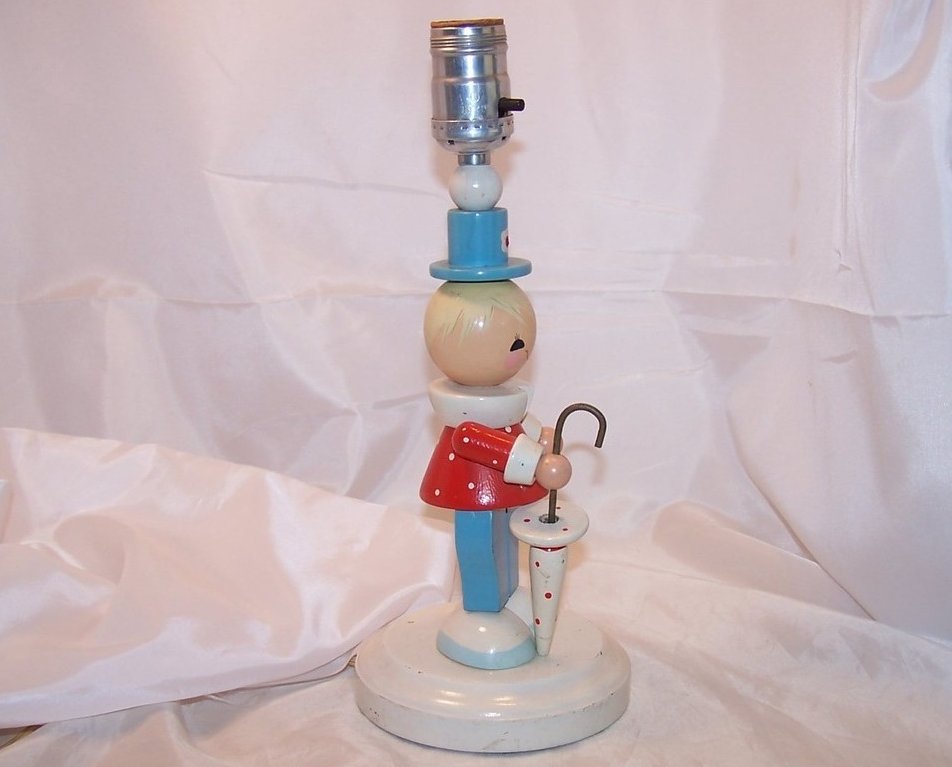 Image 3 of Classic Vintage Wooden Wood Doll Lamp, Nursery Lamp, Works 