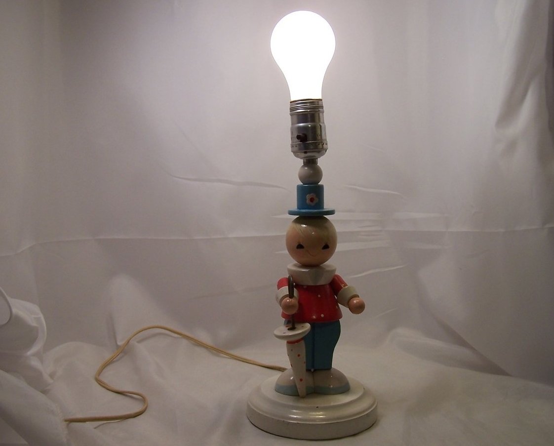 Image 4 of Classic Vintage Wooden Wood Doll Lamp, Nursery Lamp, Works 