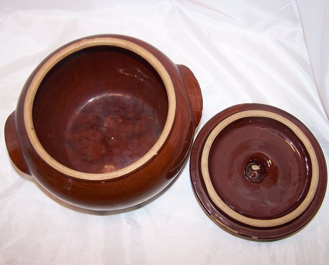 Image 4 of Terrific Two Tone, 10 Cup Lidded Bean Pot, Crock