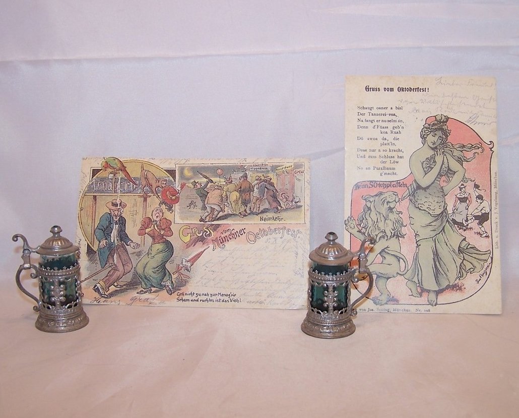 Oktoberfest Set w Miniature Beer Steins, Vintage Postcards