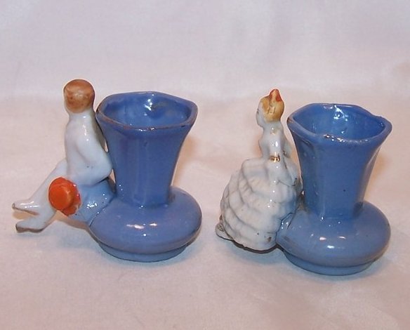 Image 1 of Matching Blue 2 Vase Set, Victorian Lady, Man, Japan