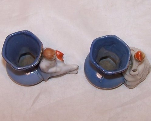 Image 3 of Matching Blue 2 Vase Set, Victorian Lady, Man, Japan