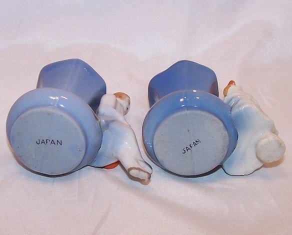 Image 4 of Matching Blue 2 Vase Set, Victorian Lady, Man, Japan