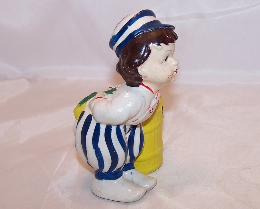 Image 1 of Ucagco Ceramic Kissing Dutch Boy Tulips, Blue Stripes, Japan