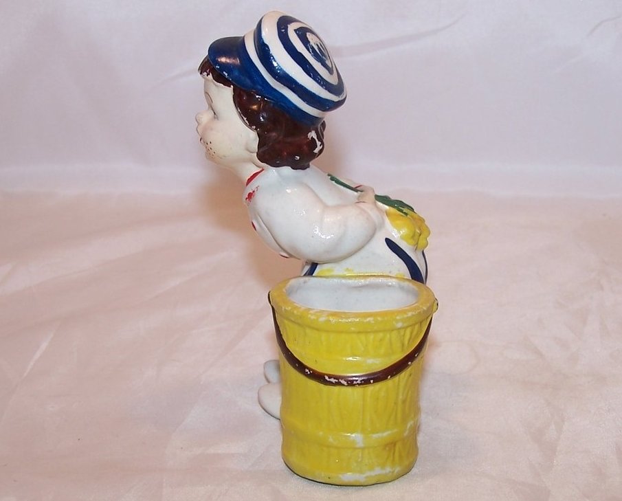 Image 2 of Ucagco Ceramic Kissing Dutch Boy Tulips, Blue Stripes, Japan