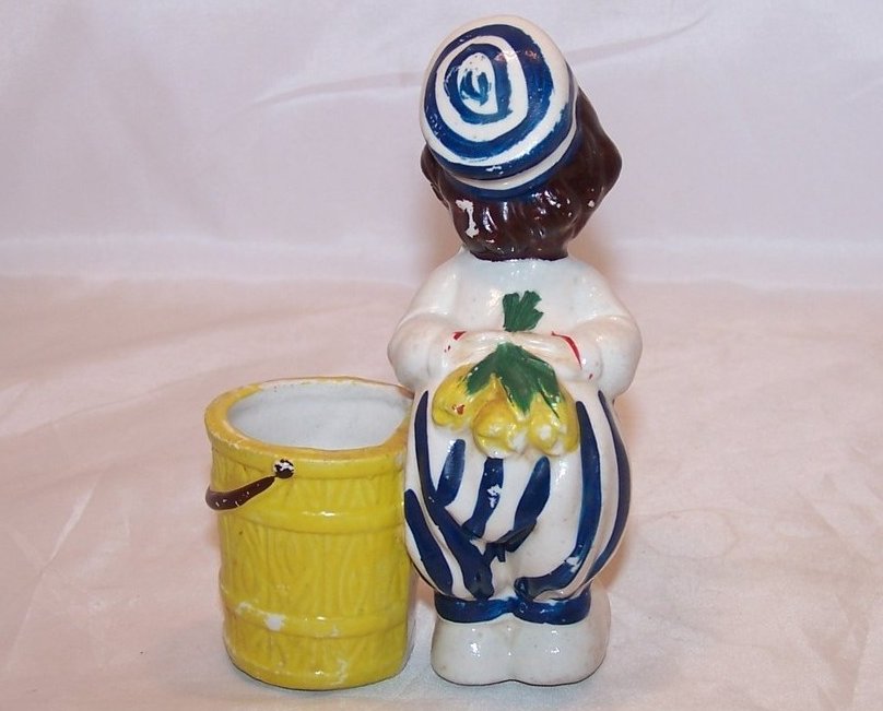 Image 3 of Ucagco Ceramic Kissing Dutch Boy Tulips, Blue Stripes, Japan