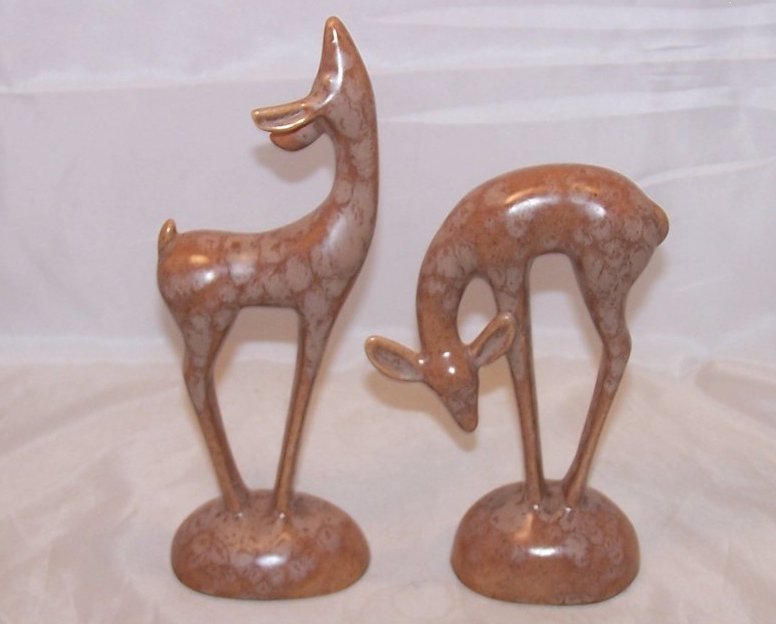 Elwill Art Pottery Brown Spotted Deer Pair, Canada
