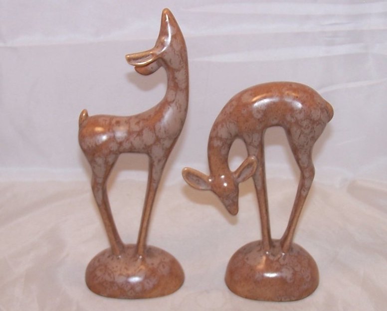 Elwill Art Pottery Brown Spotted Deer Pair, Canada