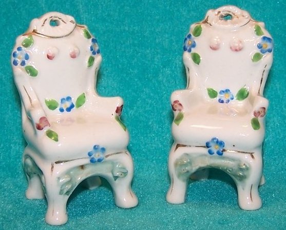 Occupied Japan Mini Forget Me Not Flower Victorian Chairs