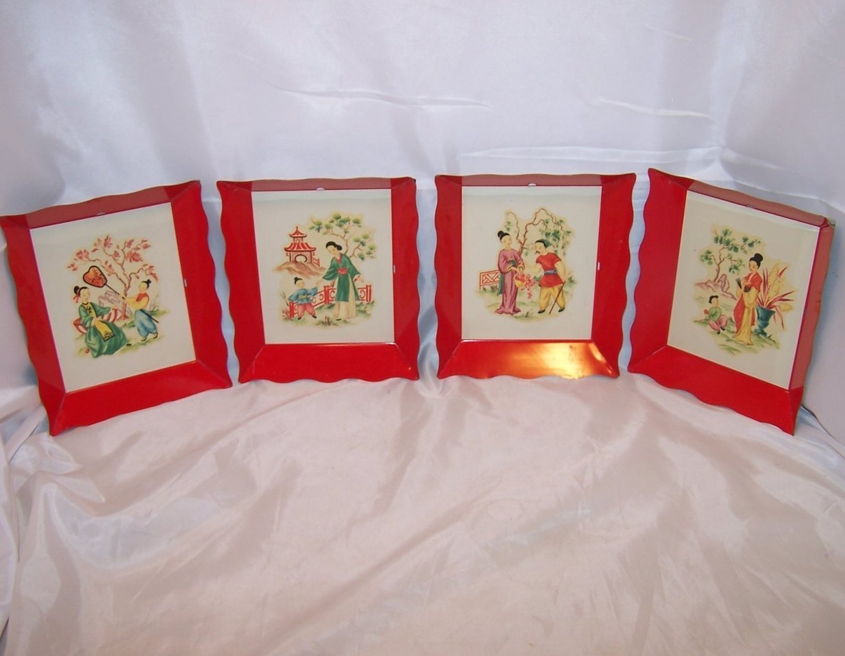 Chinese Picture Tray Trays Set of 4 Life Scenes