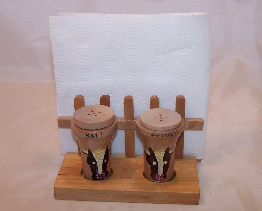 Image 1 of Cow, Bull Salt and Pepper Shakers Shaker with Stand, Japan