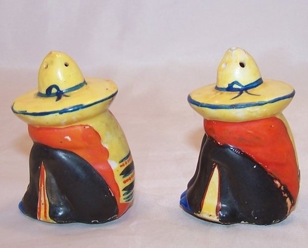 Image 1 of Sombero Wearing Mexican Men, Figures Salt and Pepper Shakers, Japan Japanese