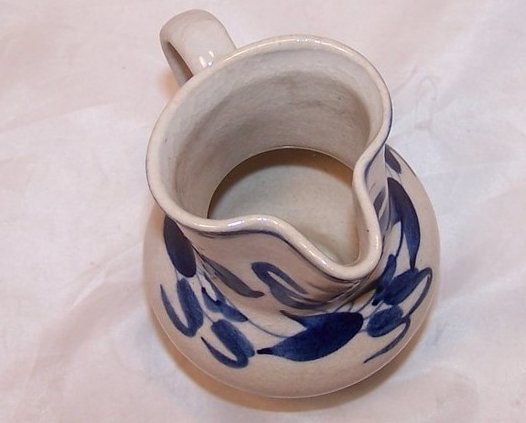 Image 4 of Hand Pinch Pottery Creamer, White, with Blue Flowers and Leaves
