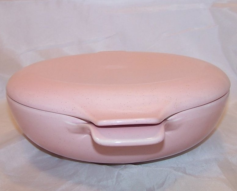 Image 1 of Vintage Fifties Pink Speckle Speckled Vegetable Bowl, Casserole Dish with Lid