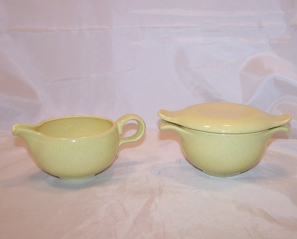Image 0 of Vintage Fifties Yellow Speckle Speckled Creamer and Sugar Bowl