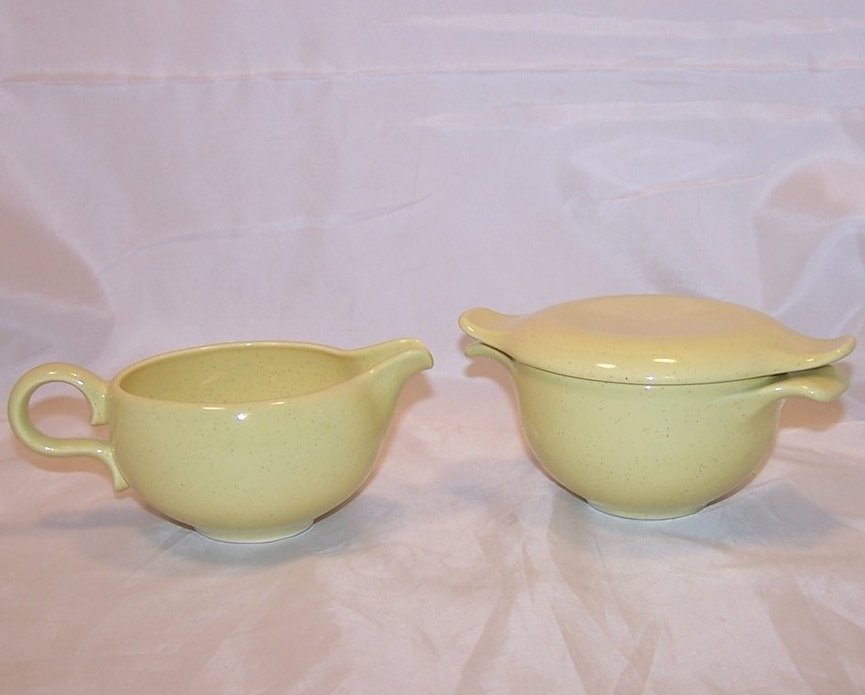 Image 2 of Vintage Fifties Yellow Speckle Speckled Creamer and Sugar Bowl