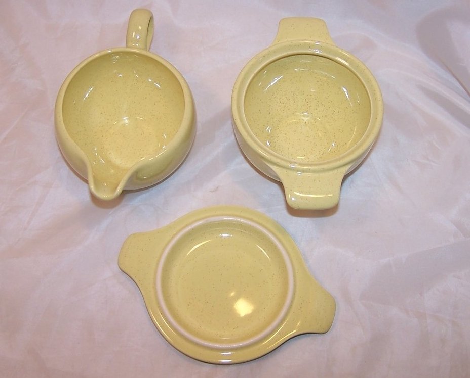 Image 4 of Vintage Fifties Yellow Speckle Speckled Creamer and Sugar Bowl