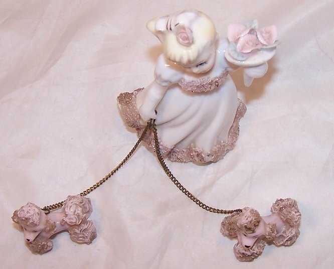 Image 2 of Girl w Flowers, Poodles on Leashes, Vintage Japan