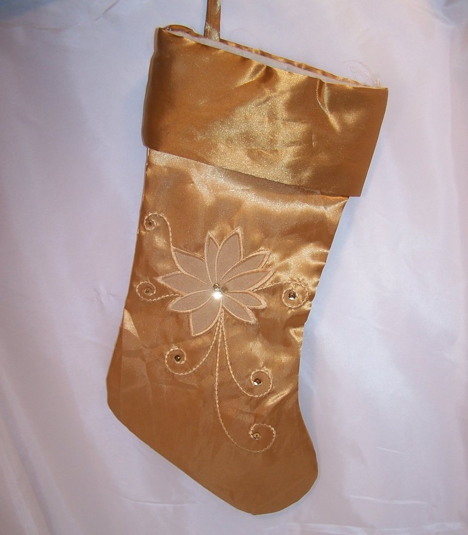 Christmas Stocking Gold Poinsetta Embroidery Sparkle