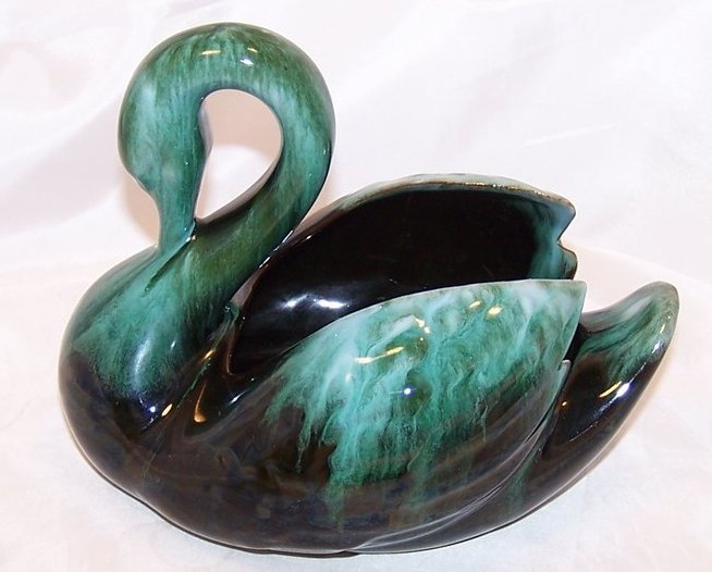 Image 0 of Swan Planter, Teal on Very Dark Brown, Blue Mountain Pottery, Canada