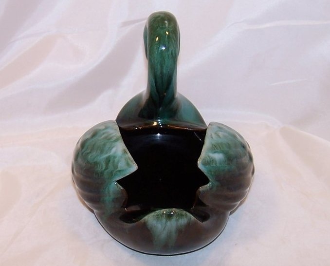 Image 1 of Swan Planter, Teal on Very Dark Brown, Blue Mountain Pottery, Canada