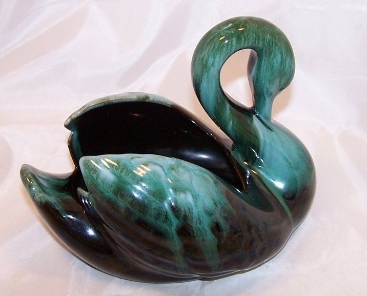 Image 2 of Swan Planter, Teal on Very Dark Brown, Blue Mountain Pottery, Canada