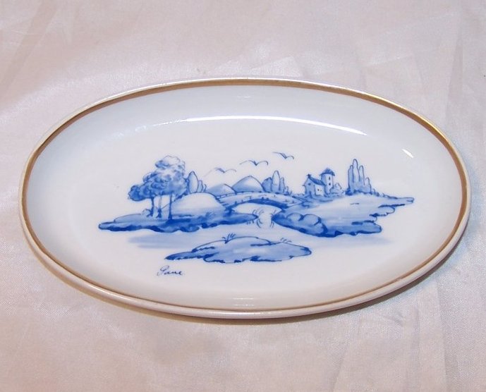 Image 0 of Limoges Dresser Pin Dish, Plate, w Bridge, Church, Hand Painted and Signed