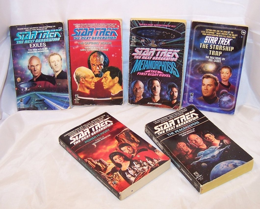 Six Star Trek Paperback Books, 5 Next Generation, 1 Kirk