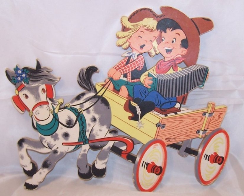 Dolly Toy Co., Singing Cowgirl, Cowboy on Wagon, Nursery Wall Decor