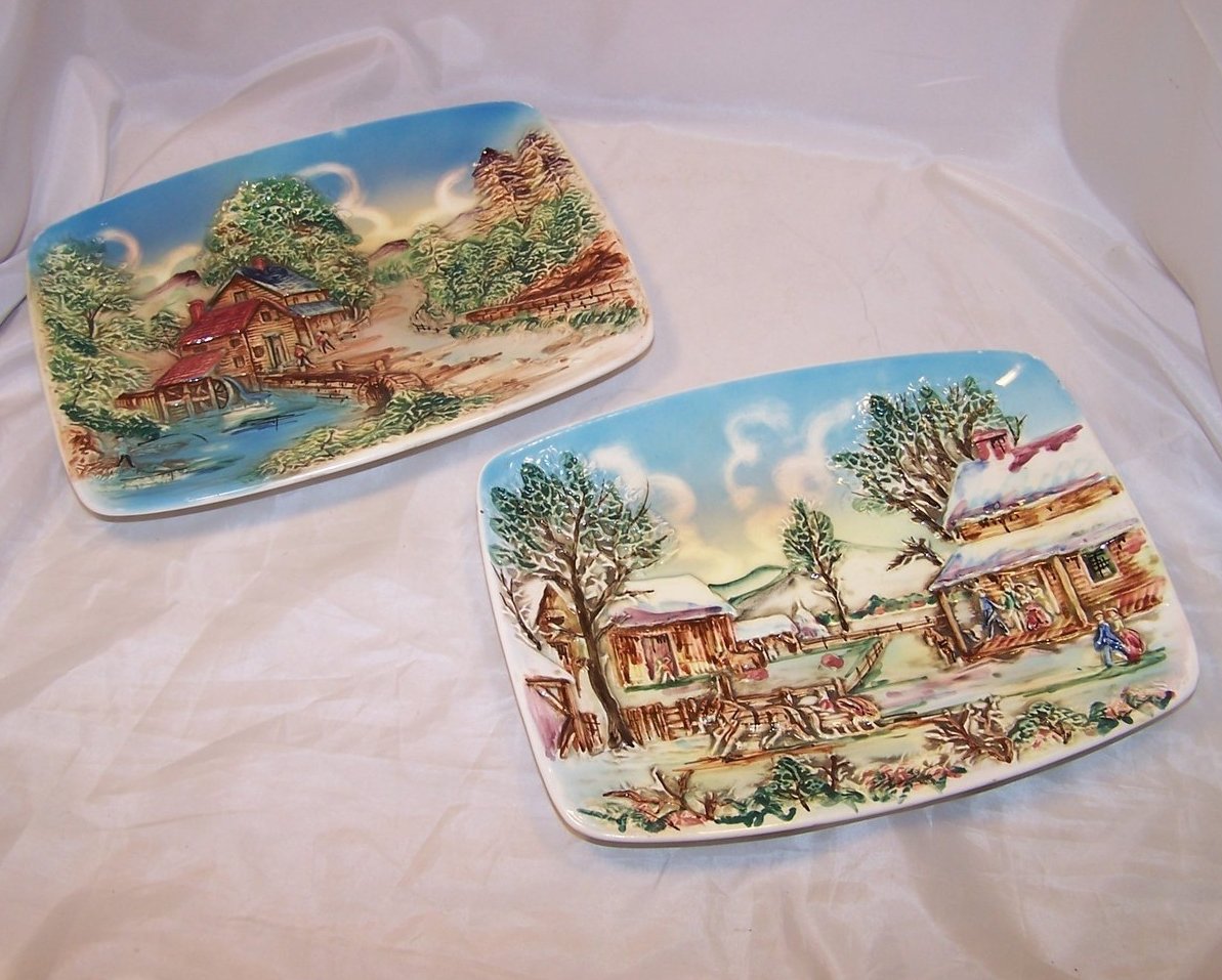 Image 0 of Set of Two Sculpted Ceramic Country Scenes, Chase, Japan Japanese