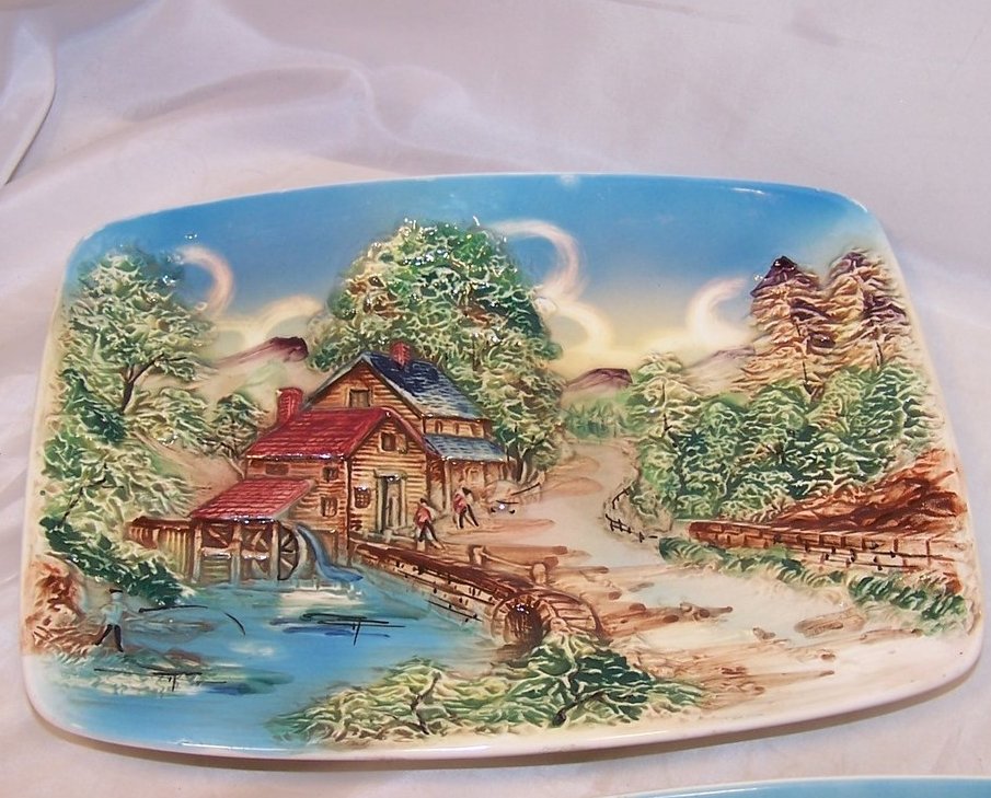 Image 1 of Set of Two Sculpted Ceramic Country Scenes, Chase, Japan Japanese