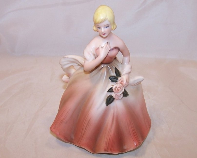 Image 4 of Lady in Ball Gown w Roses, Vintage Planter, Napcoware