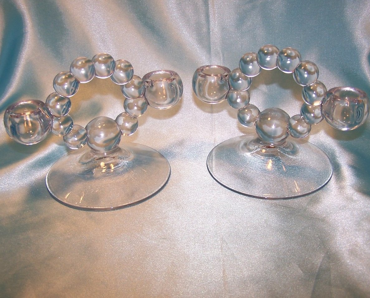 Vintage Clear Bubble Glass Candlesticks