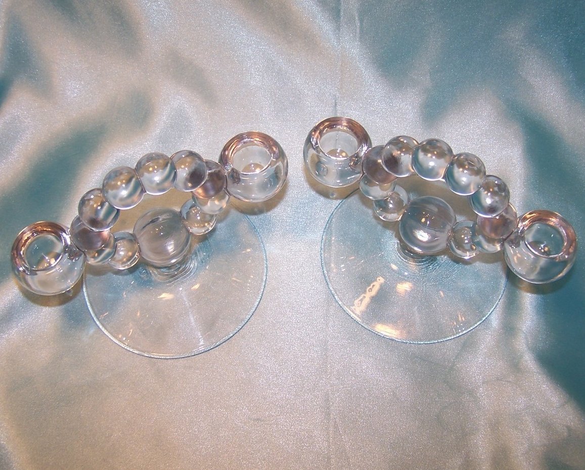 Vintage Clear Bubble Glass Candlesticks