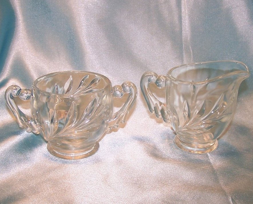 Image 1 of Pressed Glass Creamer, Sugar Bowl w Draped Handles, Vintage