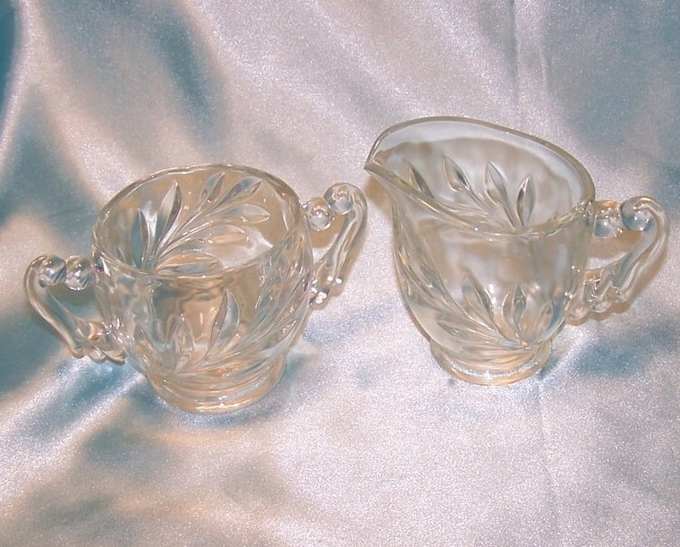 Image 2 of Pressed Glass Creamer, Sugar Bowl w Draped Handles, Vintage