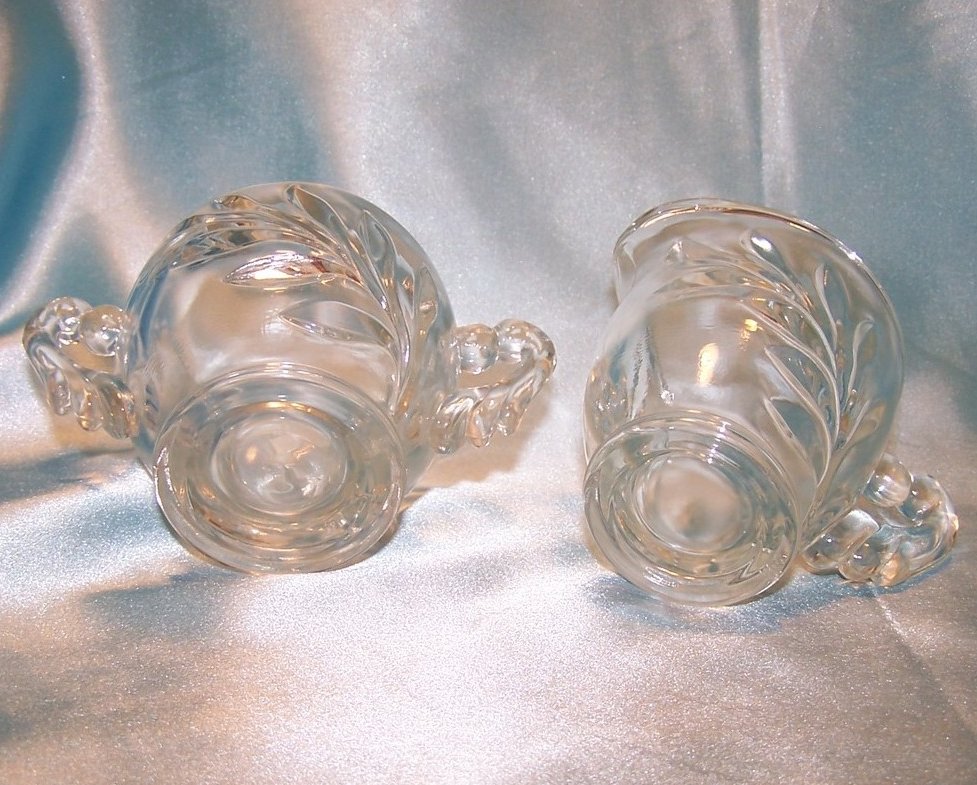 Image 4 of Pressed Glass Creamer, Sugar Bowl w Draped Handles, Vintage