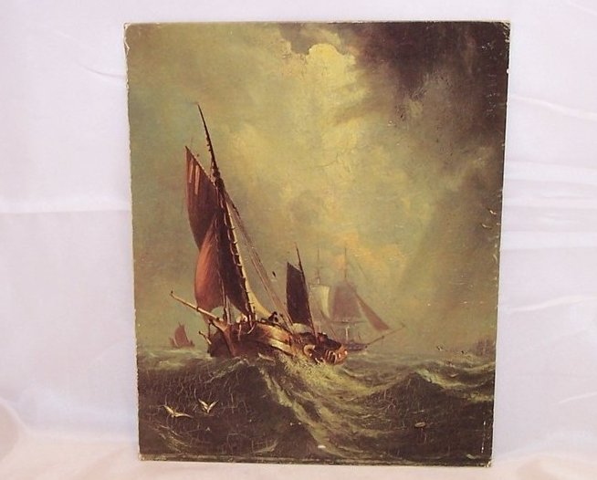 Four Sailing Ships in a Stormy Sea Lithograph, 1967 USA