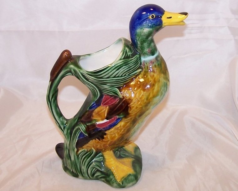 Mallard Duck and Cattail Pitcher, Vintage, Portugal 335