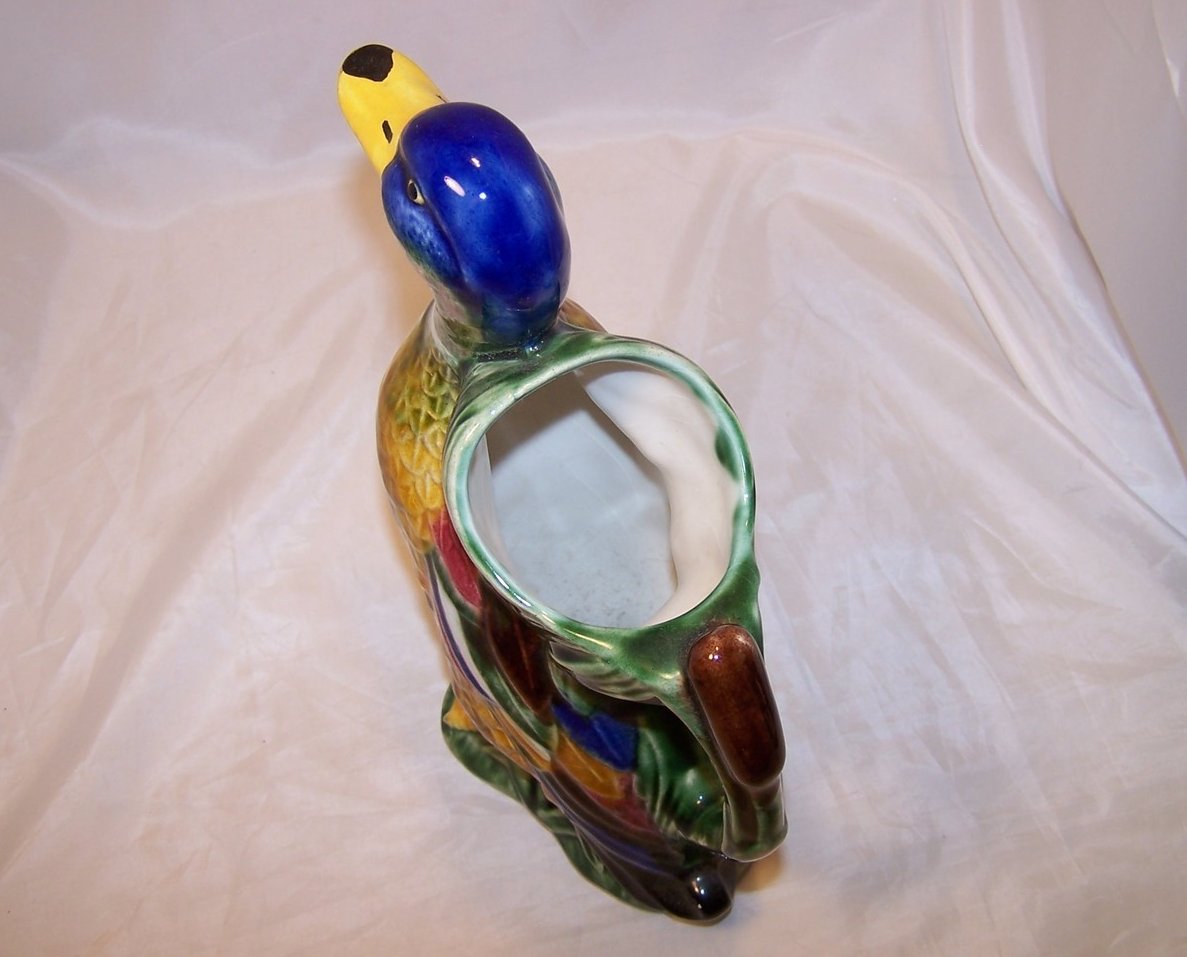 Image 3 of Mallard Duck and Cattail Pitcher, Vintage, Portugal 335