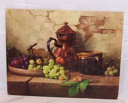 Copper Pitcher Still Life w Grapes, Robert Chailloux Lithograph, USA