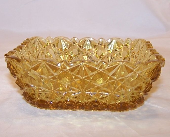 Image 1 of Daisy and Button Pattern Pressed Glass Sauce Dish, Yellow