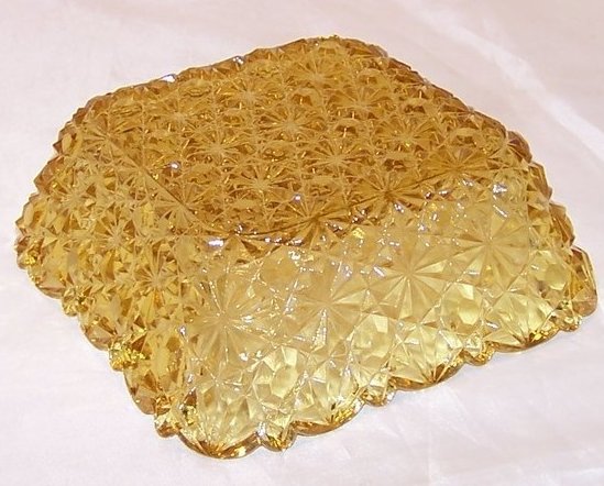 Image 2 of Daisy and Button Pattern Pressed Glass Sauce Dish, Yellow