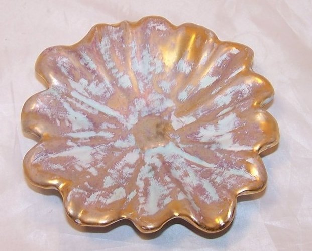 Image 0 of Daisy Flower Shallow Bowl, Dish, Ashtray Stangl Gold and Aqua, Ash Tray