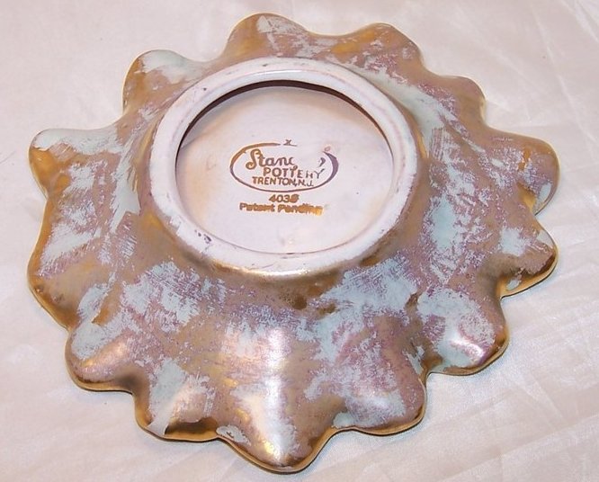 Image 2 of Daisy Flower Shallow Bowl, Dish, Ashtray Stangl Gold and Aqua, Ash Tray