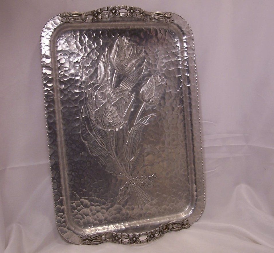 Image 1 of Clean and Bright Tulip Aluminum Serving Tray, Rodney Kent Silver Co