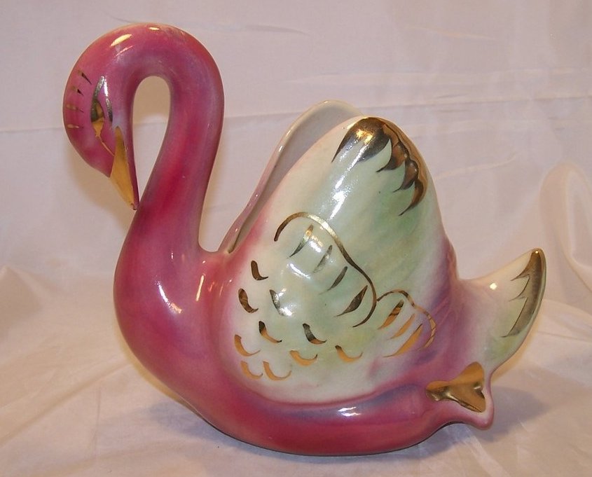 Swan Planter, Colonial China, Pink Green Gold