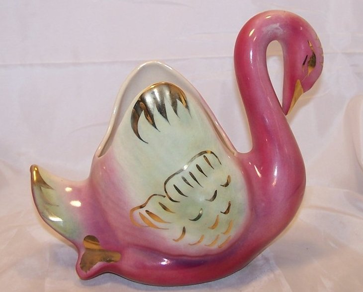 Image 2 of Swan Planter, Colonial China, Pink Green Gold