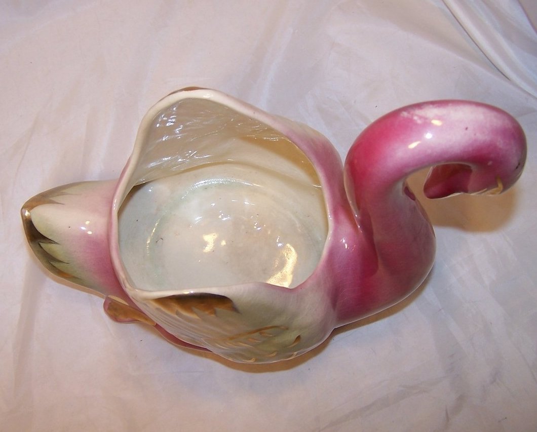 Image 4 of Swan Planter, Colonial China, Pink Green Gold